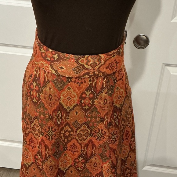 Vintage Brown Orange A-Line Maxi Hook and Eye Zip Shimmer Skirt Size Medium? - Picture 2 of 10